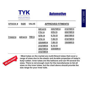 TYK Industries tube installed in tire delivering correct fit and function