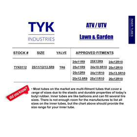 TYK Industries inner tube mounted on an ATV wheel showing fit and ready-to-use benefit