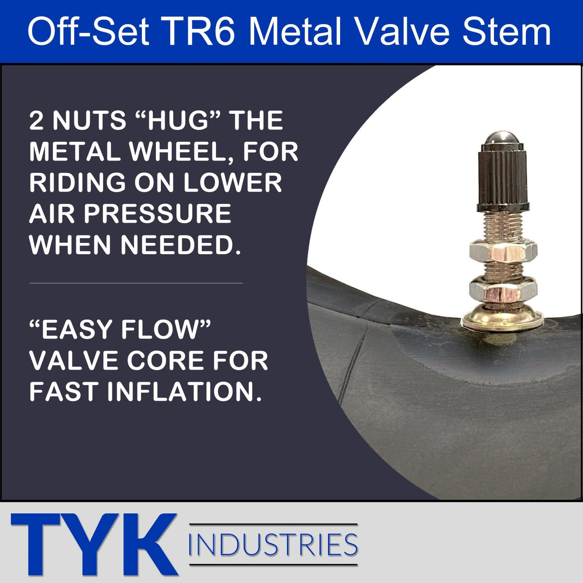 TYK Industries TR6 metal valve close-up with reinforced seal advantage