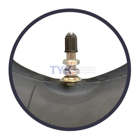 TYK Industries close-up of straight metal TR6 valve stem and secure seal benefit