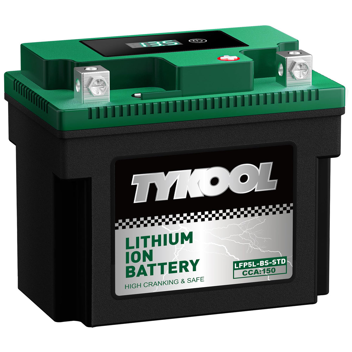 TYKOOL closeup of digital readout LCD for instant voltage and status check