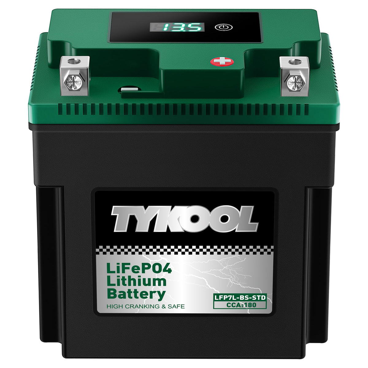 TYKOOL front packaging view showing compact battery design and ready-to-install benefit
