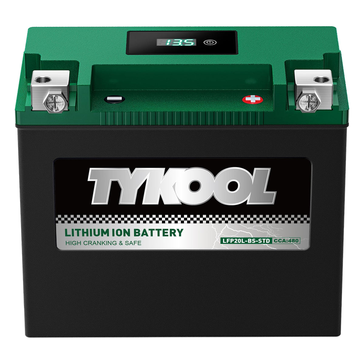 TYKOOL front view showing compact battery and benefits of lightweight design