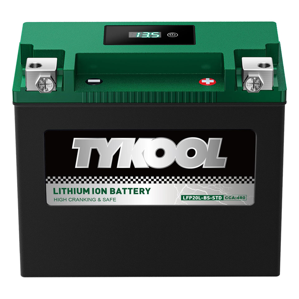 TYKOOL front view showing compact battery and benefits of lightweight design