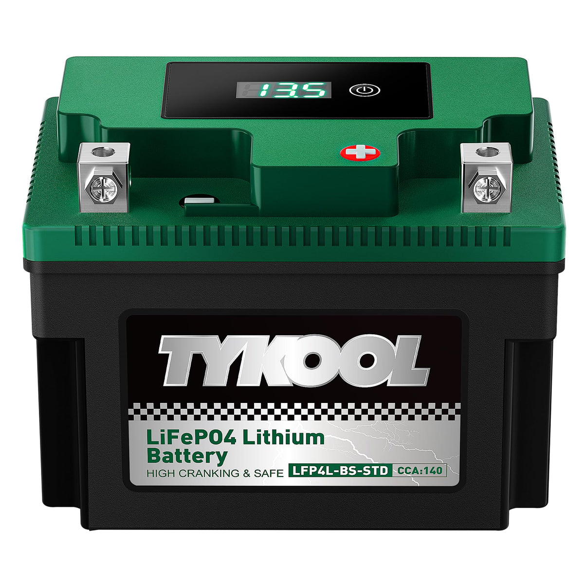 TYKOOL front profile showing compact battery and quick-fit benefit