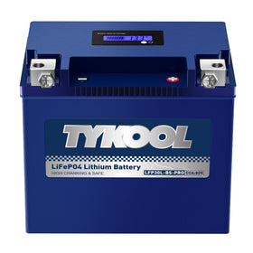 TYKOOL front view of battery showing compact rugged case and clear labeling benefits fitment