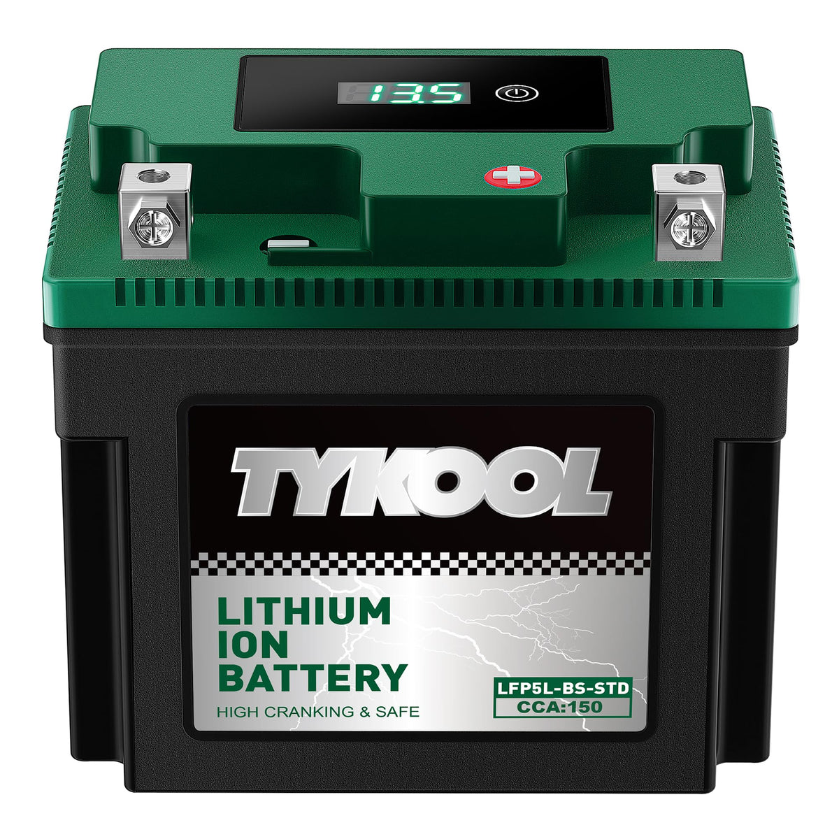 TYKOOL front view of battery showing compact form and terminals for easy fit