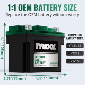 TYKOOL side view with dimensions visualized for correct YTX5L-BS replacement fit