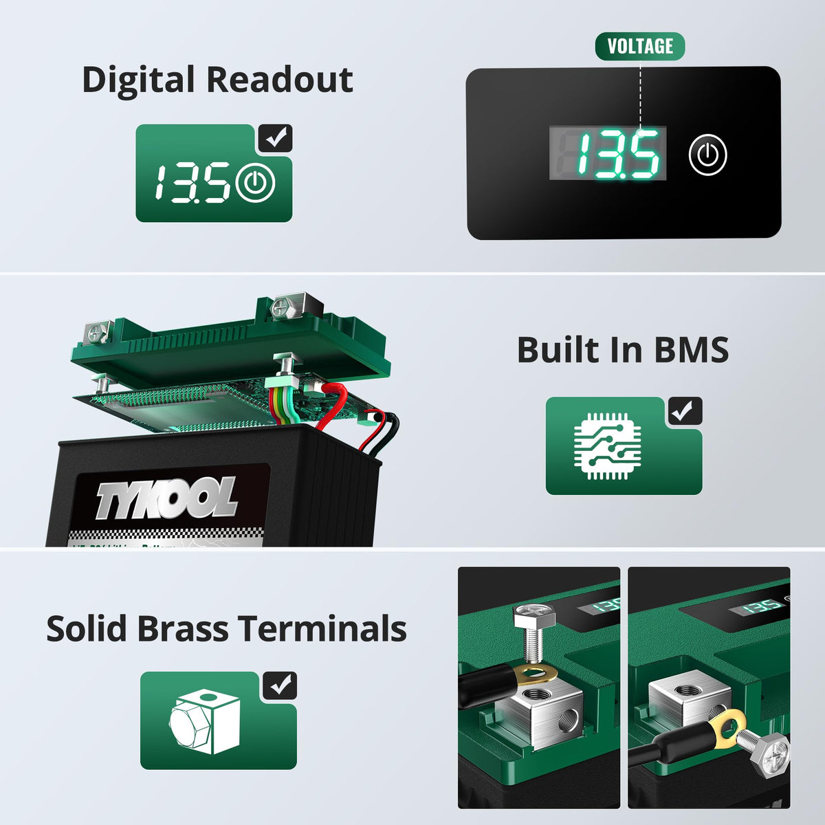 TYKOOL next to traditional lead-acid battery showing lighter weight advantage