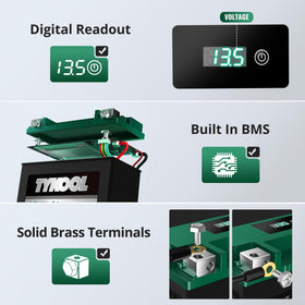 TYKOOL next to traditional lead-acid battery showing lighter weight advantage