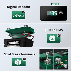 TYKOOL battery terminals and label detail showing secure connections and compatibility markings