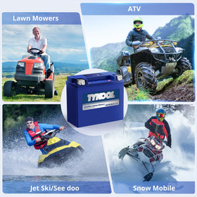 TYKOOL next to heavy lead-acid battery showing dramatic weight savings and handling benefit