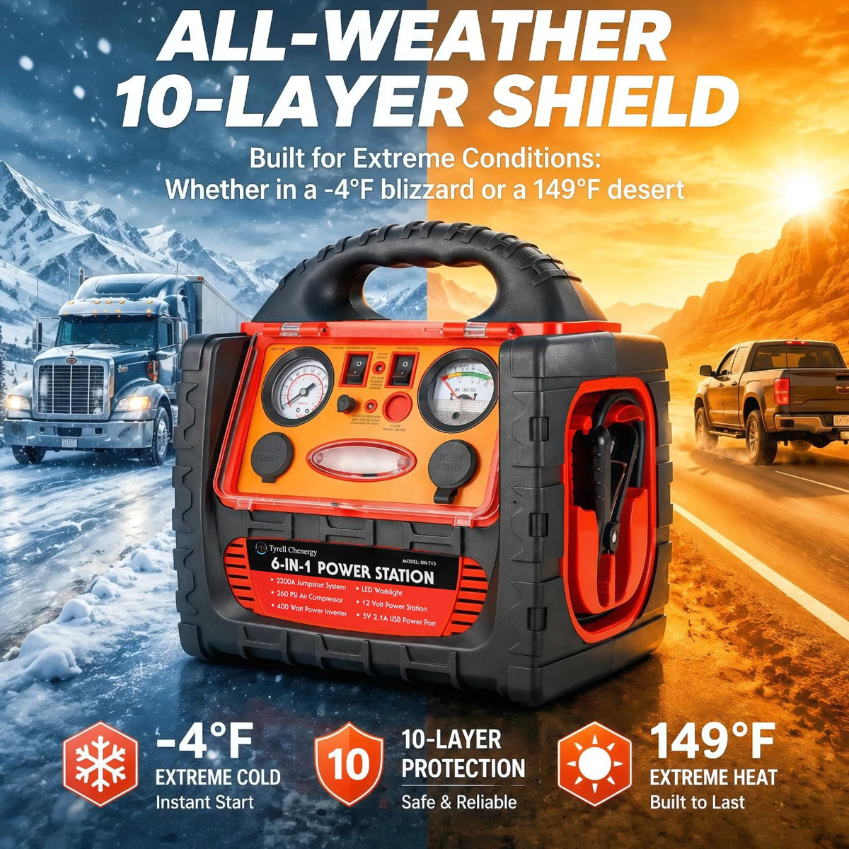 Tyrell Chenergy used to jump-start a vehicle providing emergency starting power