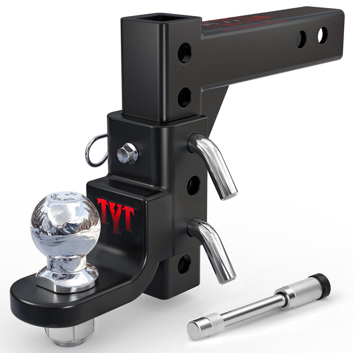 TYT front view of ball mount showing robust construction and clear specs for strength