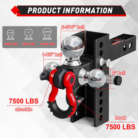TYT image of adjustable hitch mechanism showing 4.5 inch rise and drop for level towing