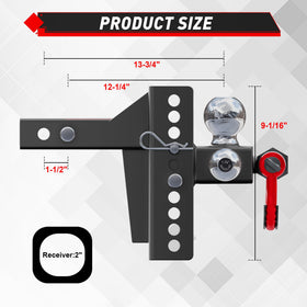 TYT hitch ball closeup highlighting chrome finish and clear size markings for corrosion resistance