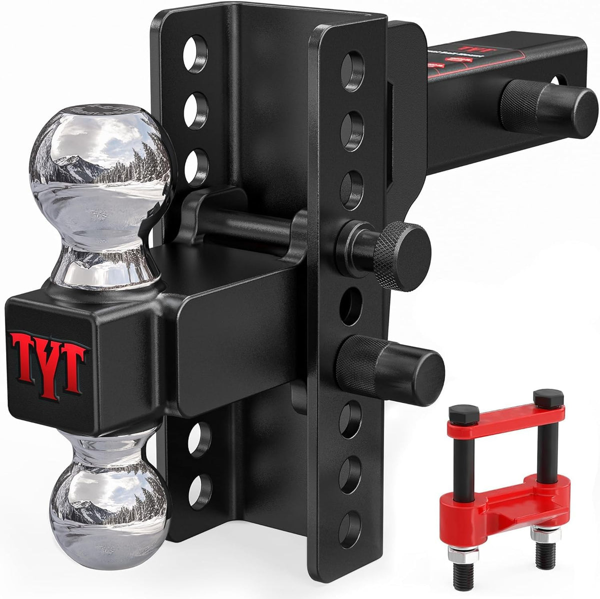 TYT hitch front view showing solid shank and receiver fit for secure towing