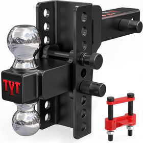 TYT hitch front view showing solid shank and receiver fit for secure towing