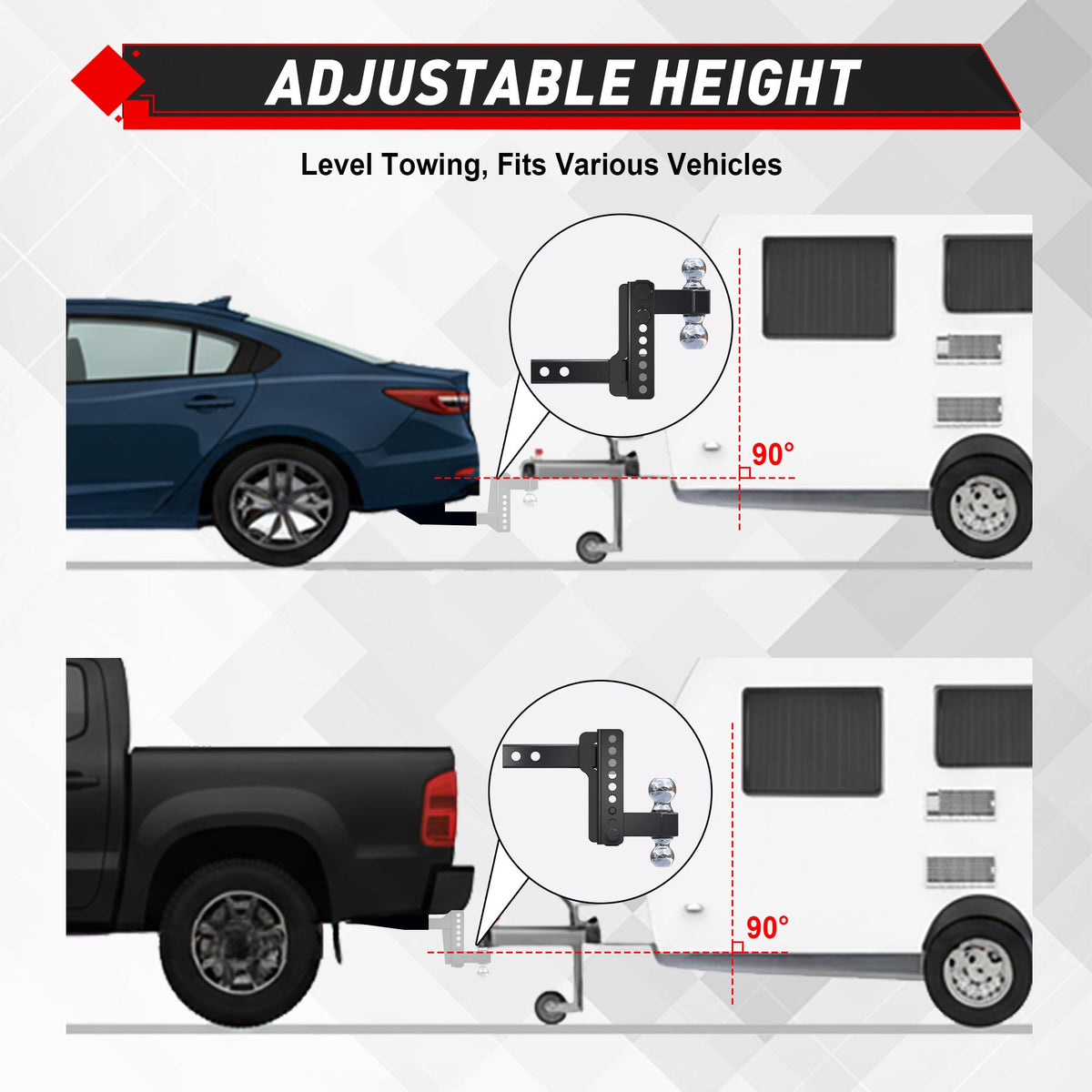 TYT side profile with measurement illustrating the 6" drop and rise range