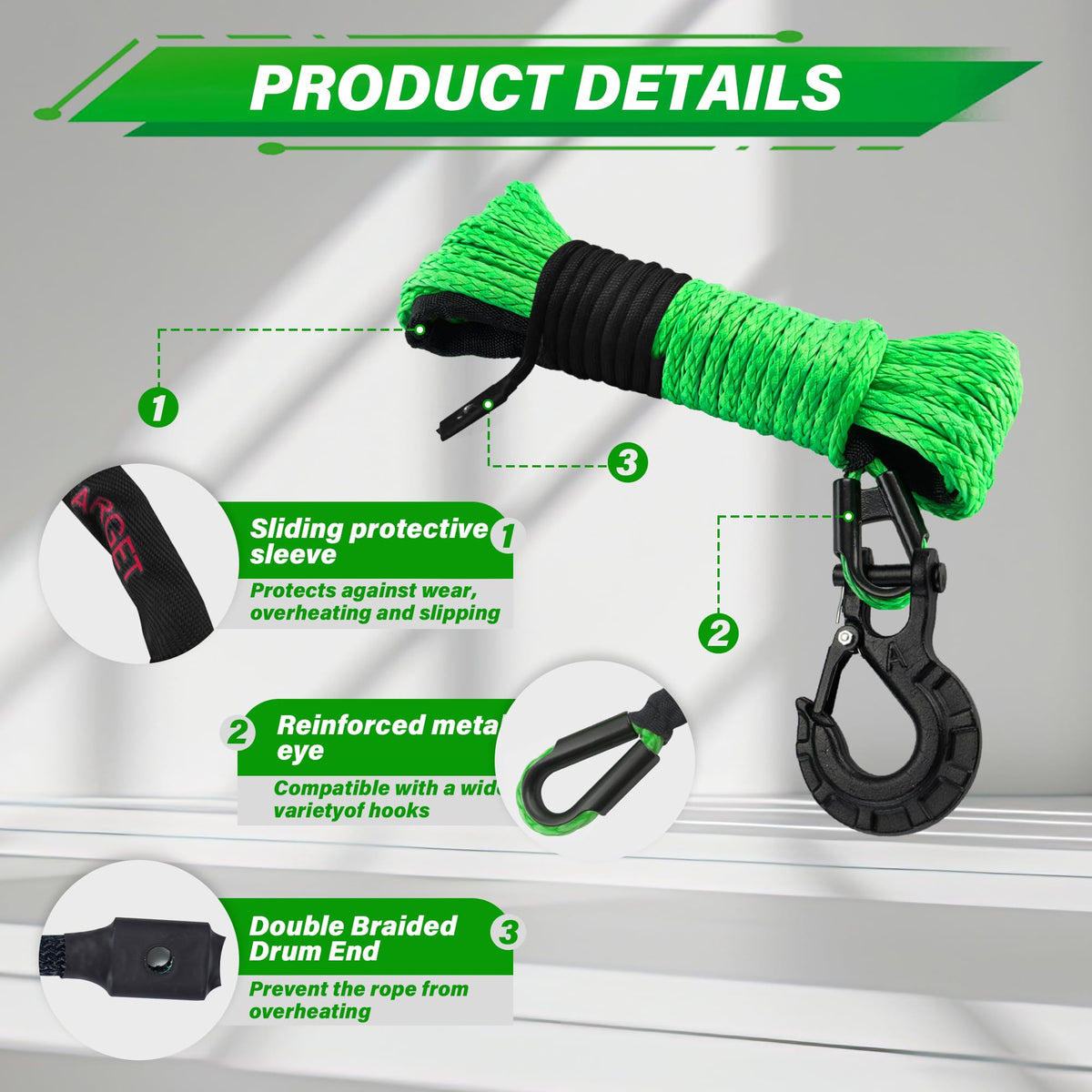 TYT forged steel hook and spliced termination detail delivering strong, secure connection