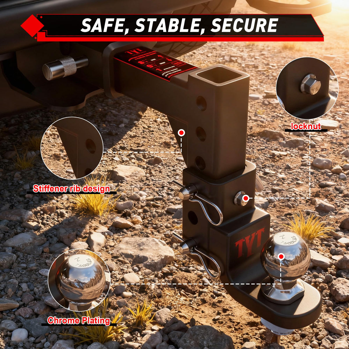 TYT pin and 5/8" premium lock detail emphasizing security and theft deterrence