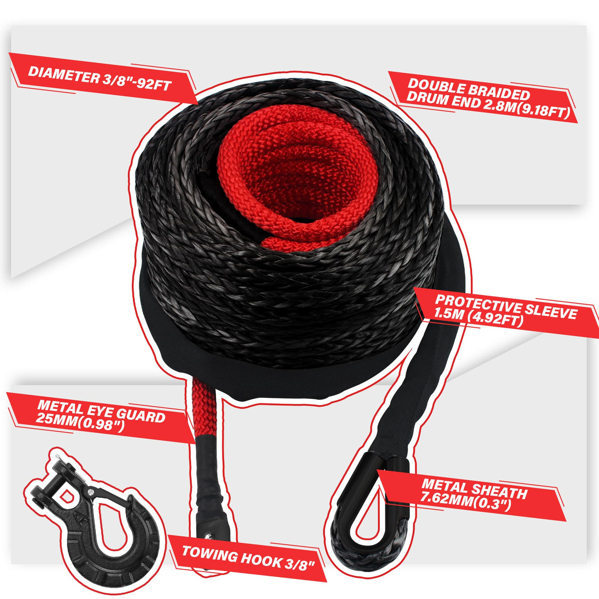 TYT protective nylon sleeve detail showing abrasion and UV resistance to extend rope life