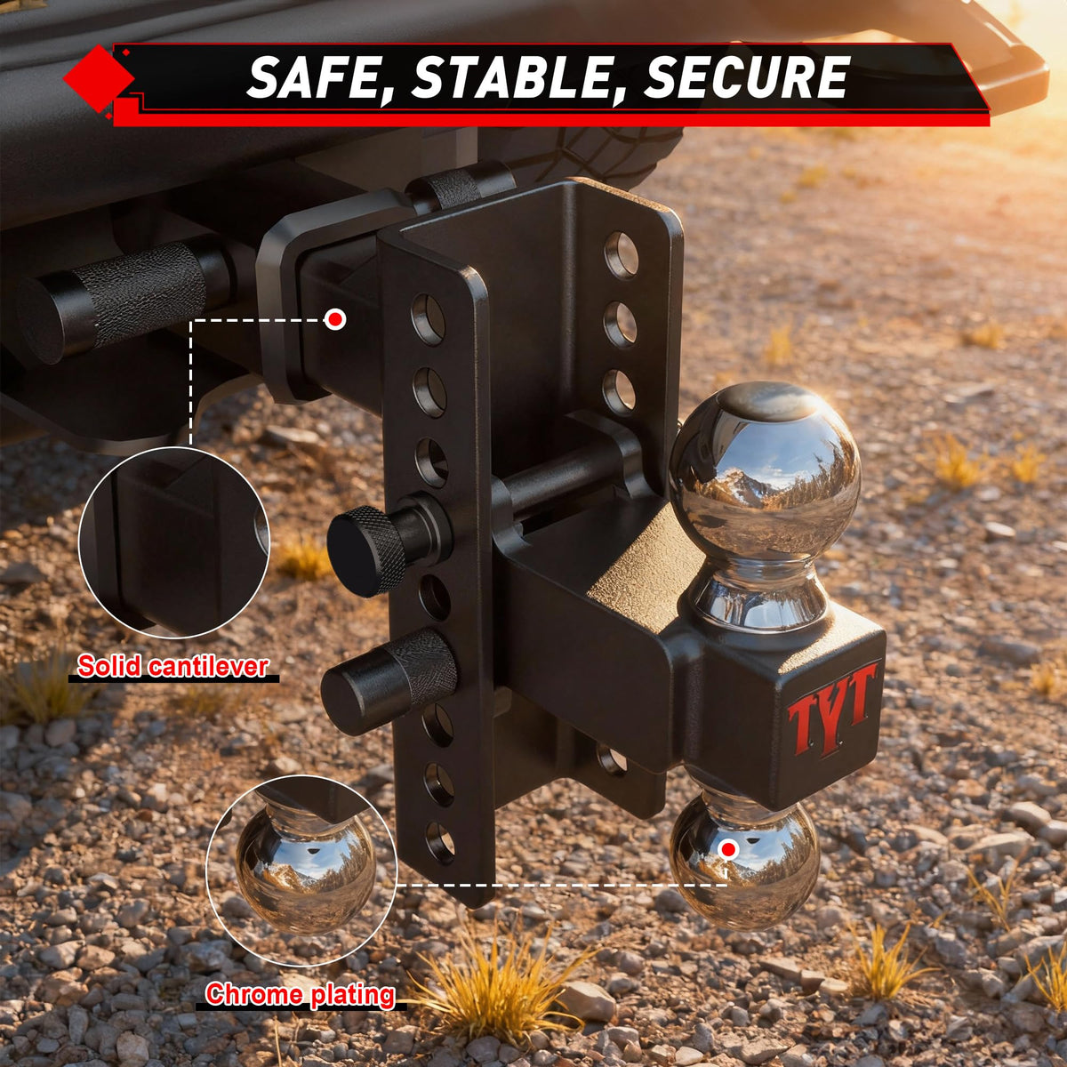 TYT installed in a 2.5-inch receiver demonstrating compatibility with Class V trucks