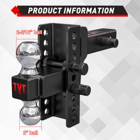 TYT side profile highlighting 6-inch drop and rise adjustment points for level towing