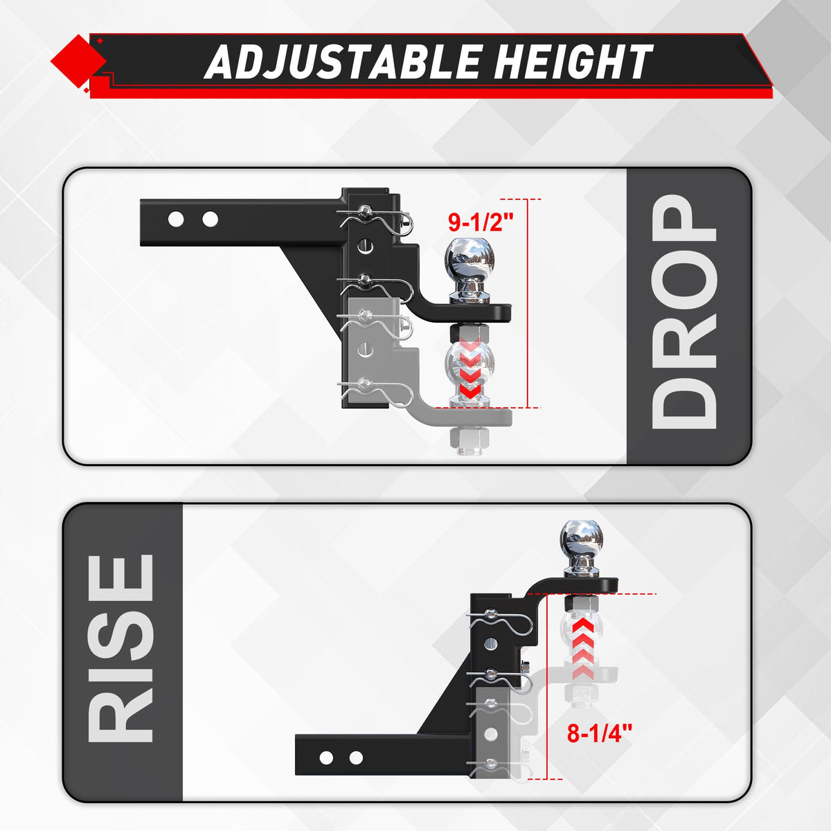 TYT size comparison with ruler showing 9.5" drop and 8.25" rise for fit planning