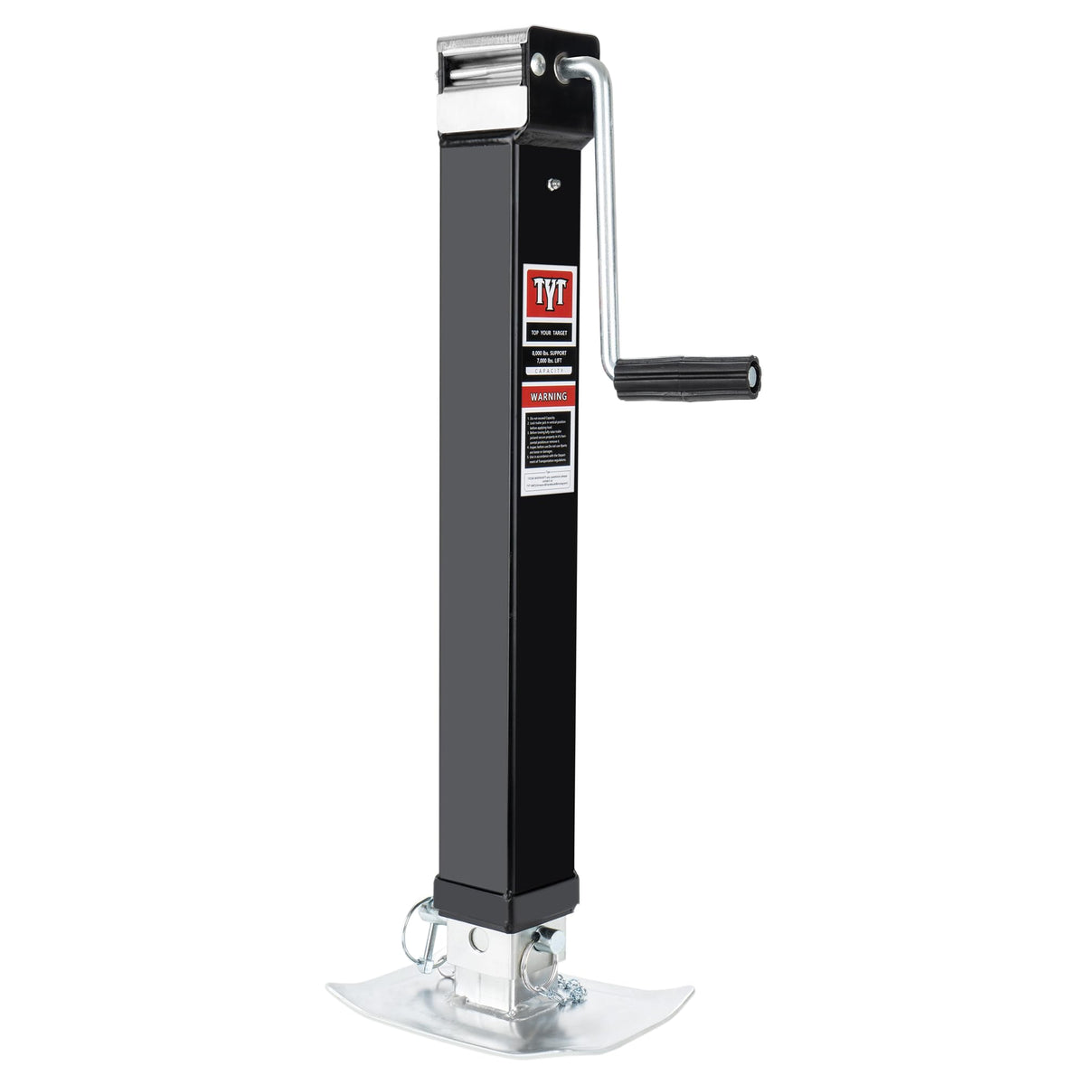 TYT front view of square trailer jack showing compact retracted height and robust stance