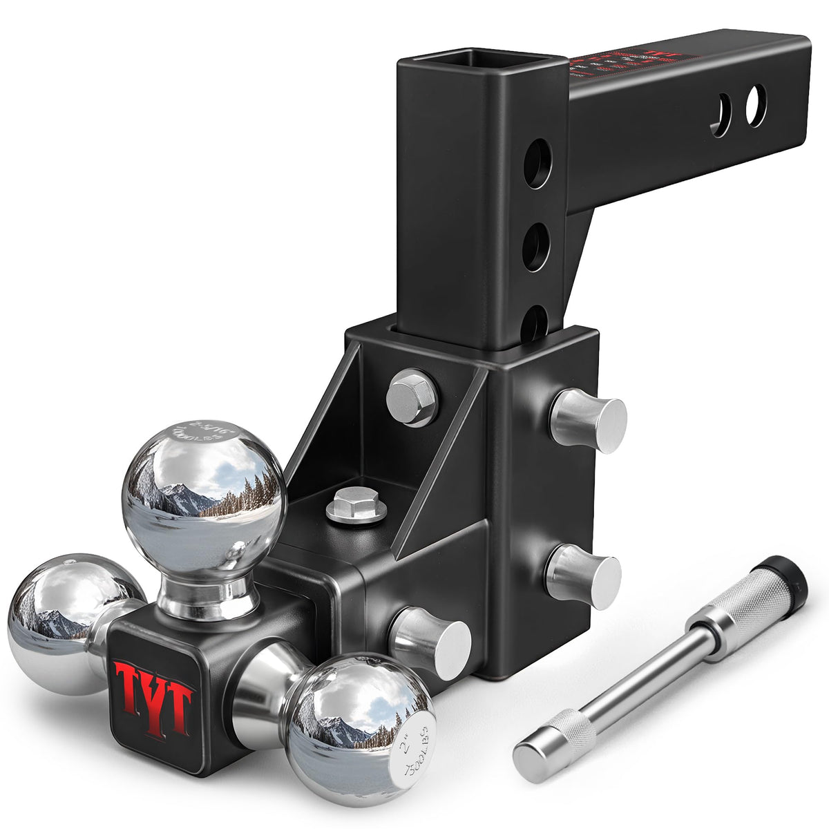 TYT tri-ball front view showing all three balls for quick trailer matching