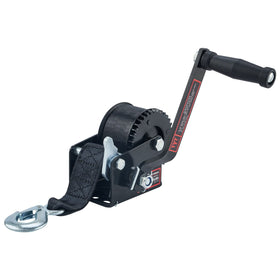 TYT winch front view showing compact black housing and mounting base, durable choice