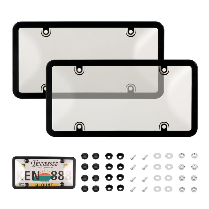 Tzuoen front view clear license plate frame showing full coverage and visibility benefit