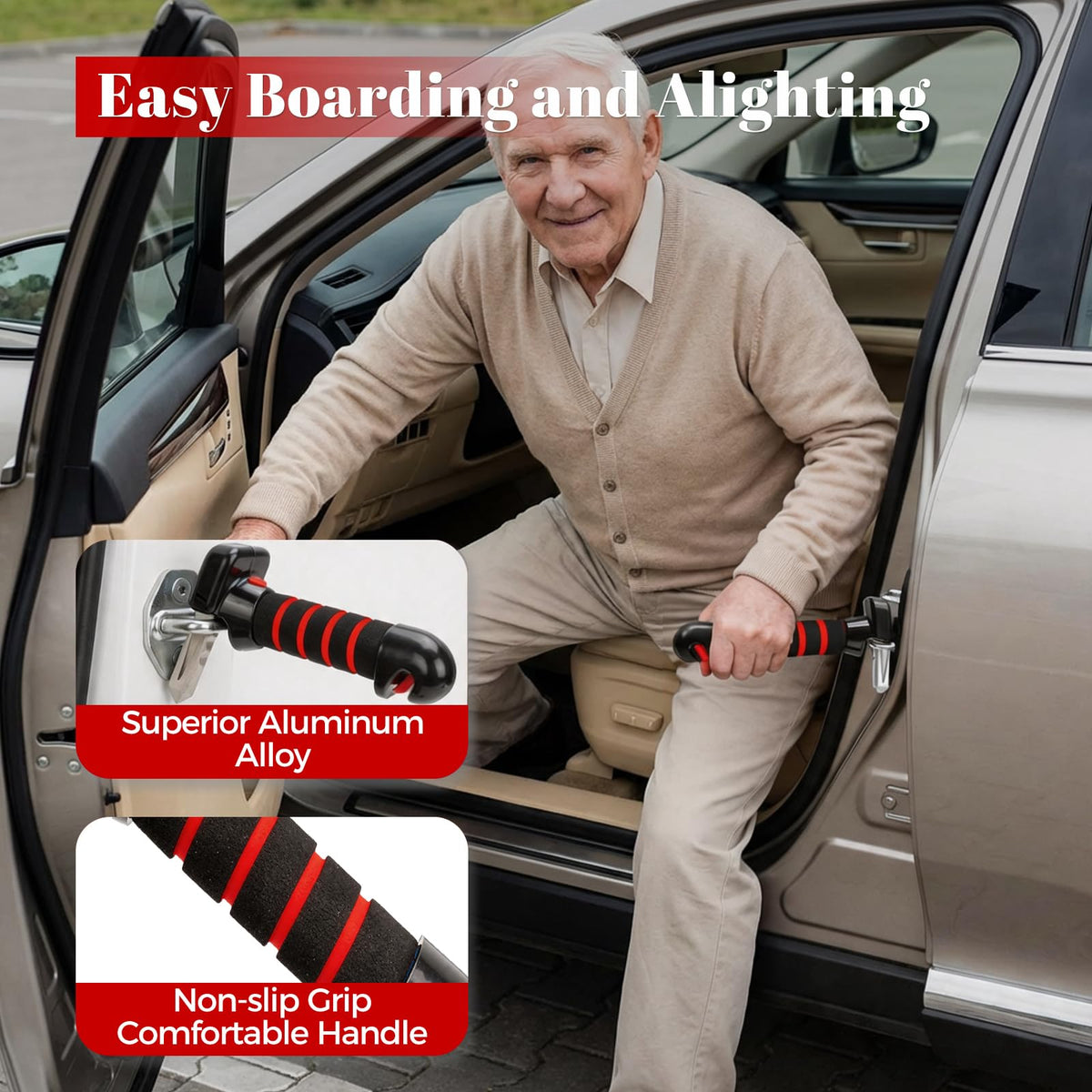 Tzuoen installed on a car door latch providing stable support for entry