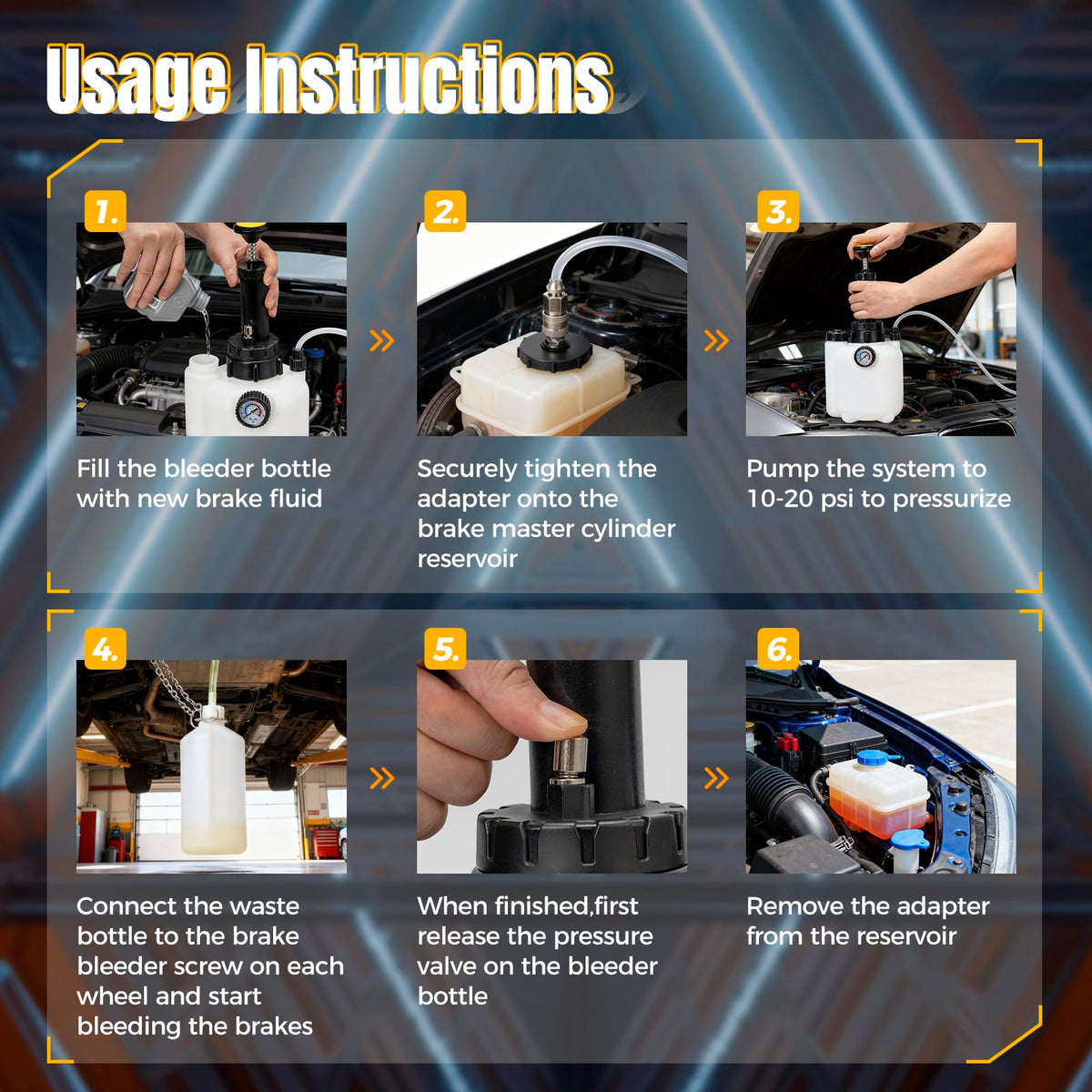 Tzuoen kit in use on car showing one-person brake bleeding efficiency