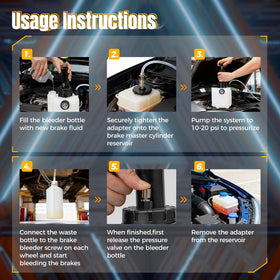 Tzuoen kit in use on car showing one-person brake bleeding efficiency