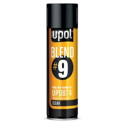 U-POL Blend 9 aerosol front view showing label and portability for quick fade outs