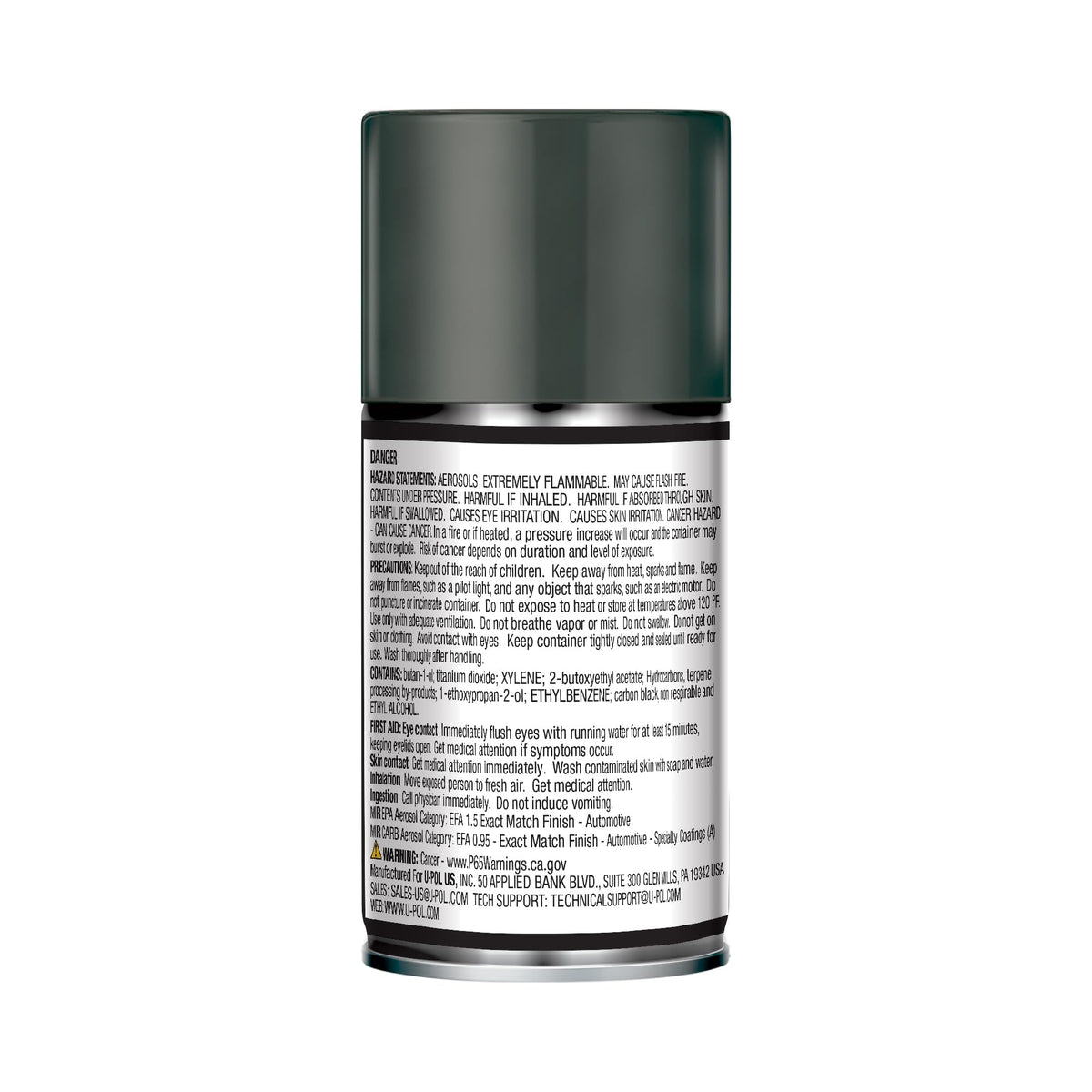 U-POL aerosol on workbench in garage setting showing real-world use for bodyshop or DIY