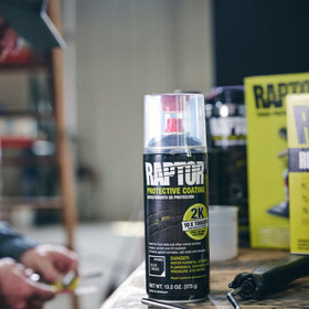 U-POL Raptor 2K label close-up highlighting product specs and usage guidance