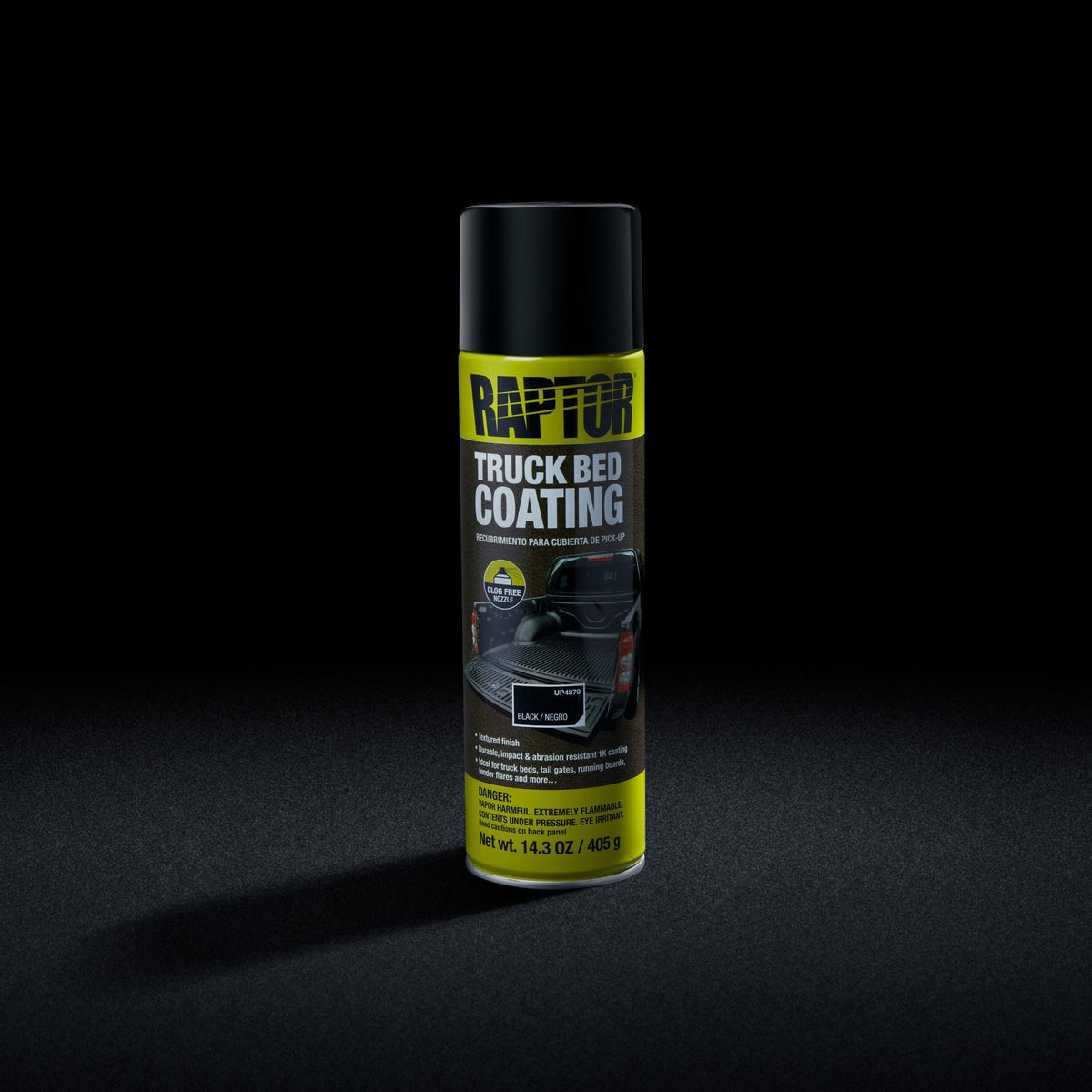 U-POL RAPTOR aerosol next to a tape measure showing compact 14.3 oz size