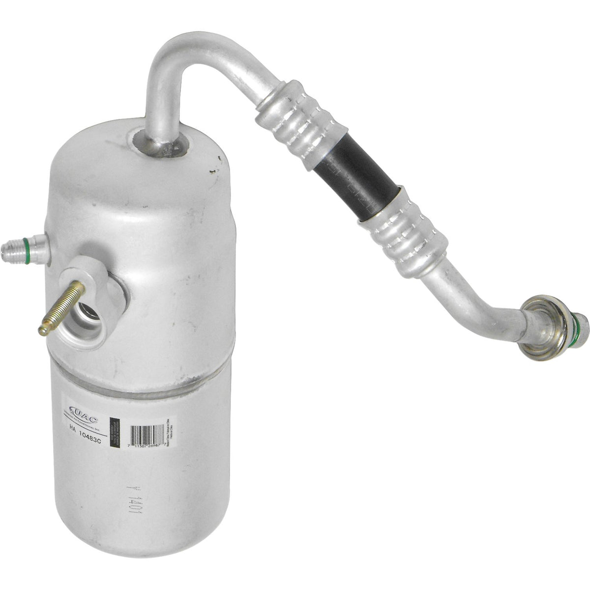 UAC accumulator hose assembly front view showing integrated accumulator and hose for reliable replacement
