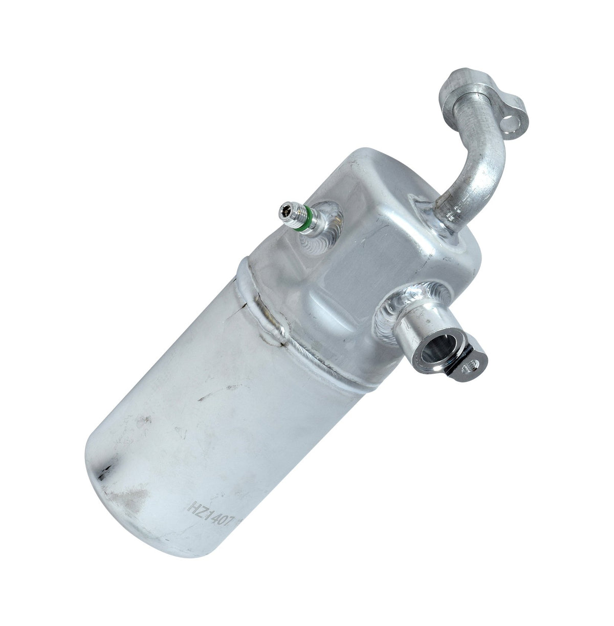 UAC RD 10079C accumulator front view showing mounting and durable finish, protects A/C system
