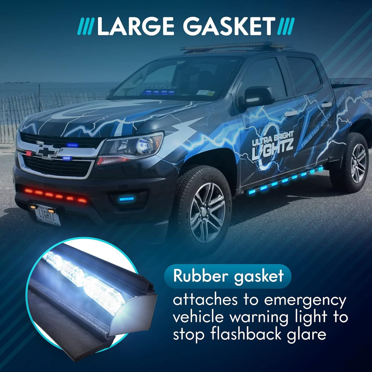 UBL gasket fitted on an emergency vehicle light bar showing professional low-profile benefit