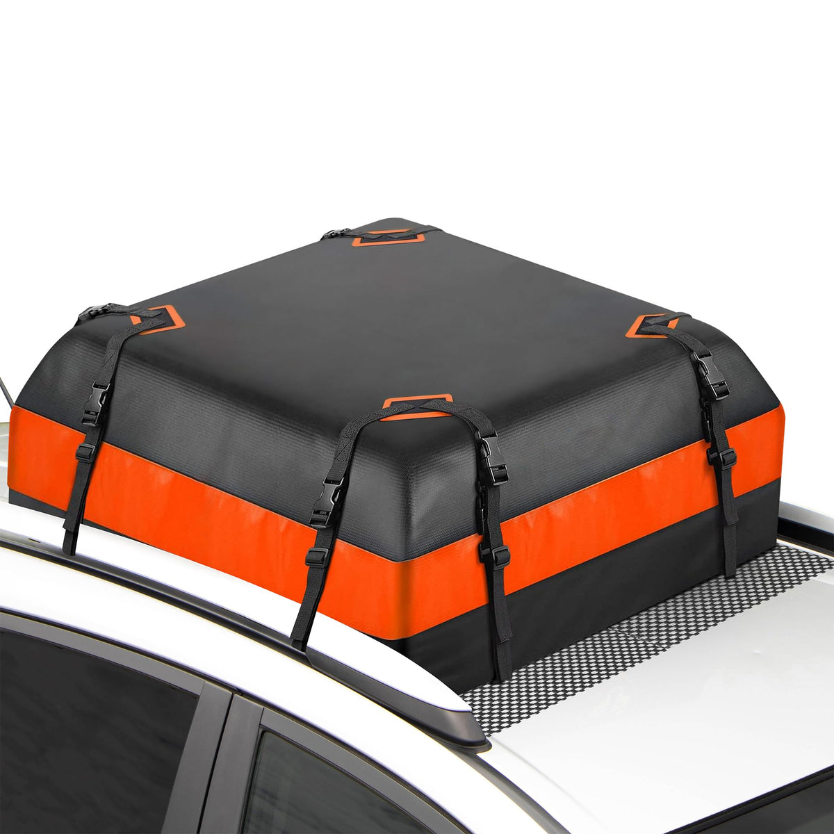 UBOG rooftop bag front profile on car roof showing waterproof protection