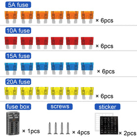 UCkasayfy fuse panel populated with assorted ATC/ATO blade fuses to protect multiple circuits