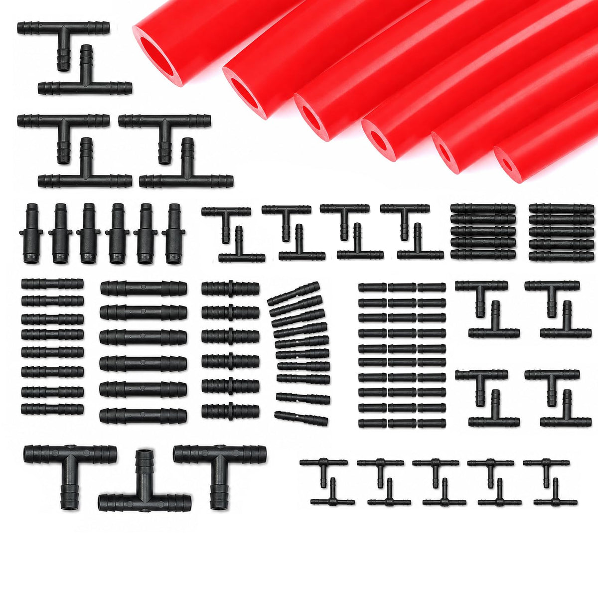 Ucreative front packaging showing six red hoses and connector kit, organizes components neatly