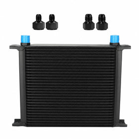 Ucreative front view stacked plate oil cooler showing compact profile and mounting points