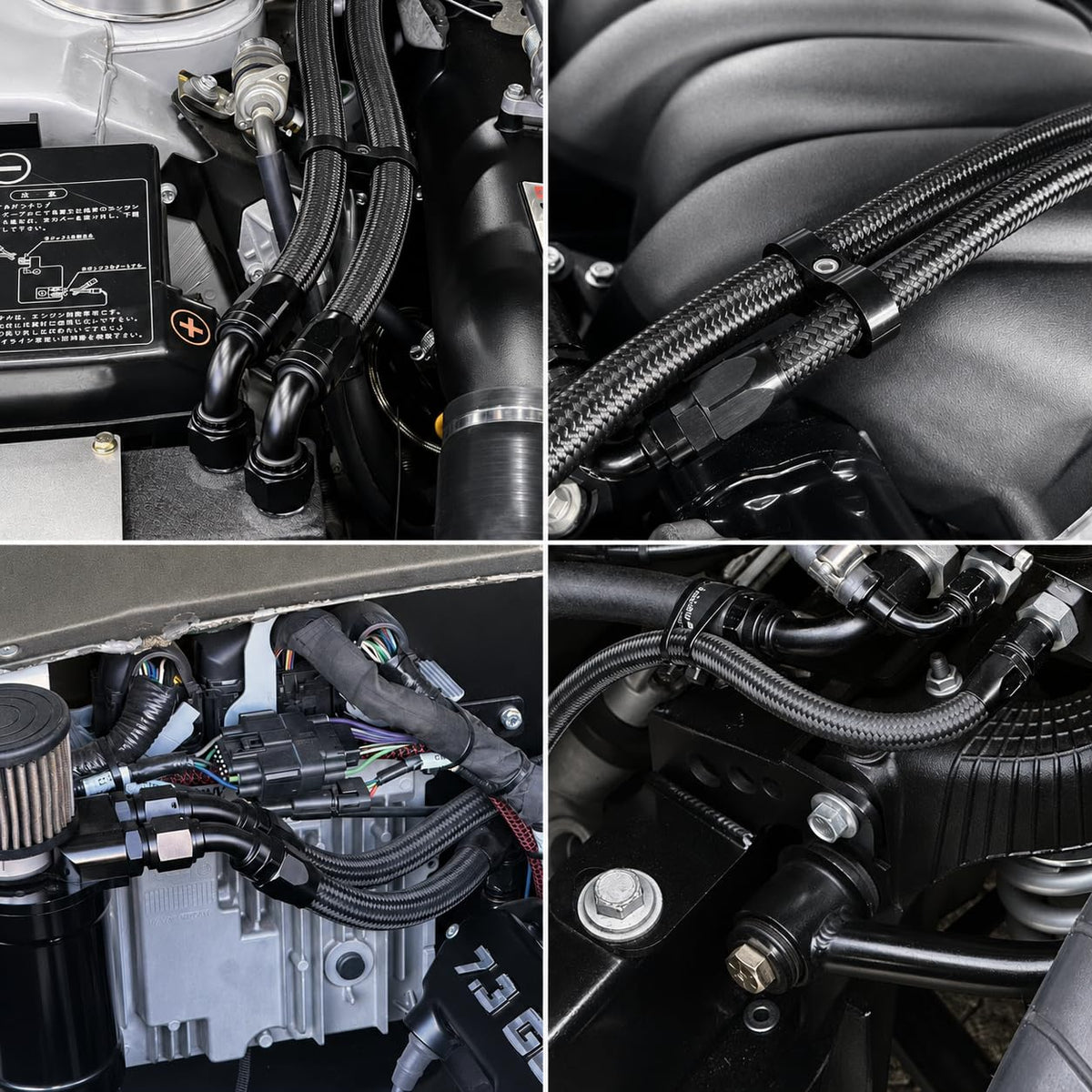 Ucreative installed AN10 hose in engine bay demonstrating neat routing