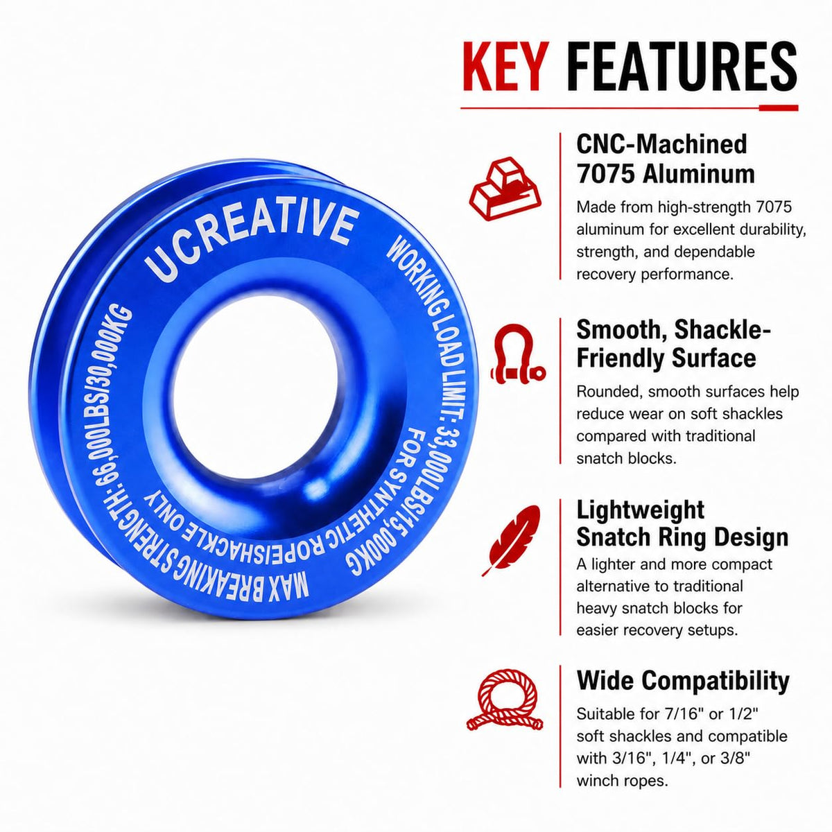 Ucreative recovery ring side profile showing lightweight 7075 aluminum strength