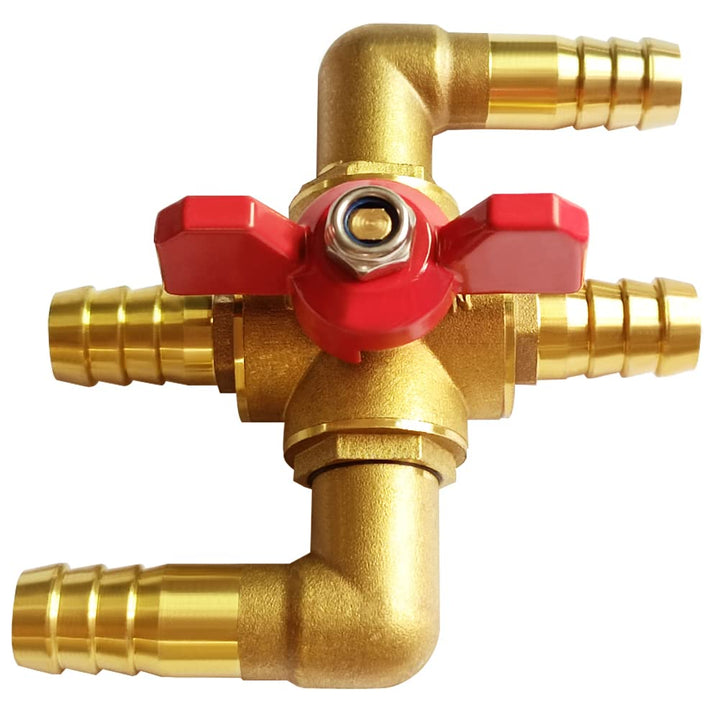 Uenede solid brass valve front view showing durable body and barb benefits